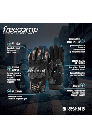 Freecamp Power Tam Parmak Motosiklet Eldiveni-siyah-turuncu