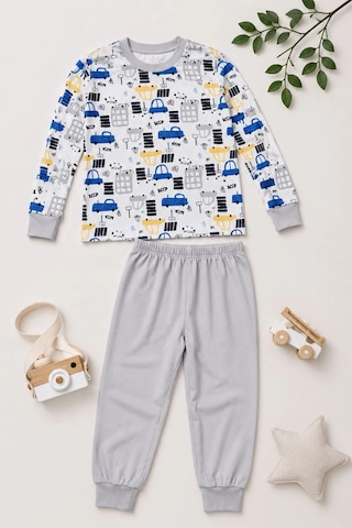 Ertaş Trend Store Erkek Çocuk Premium Penye Uzun Kollu Desenli Pijama Takımı 2-11 Yaş - Gri Çok Renkli