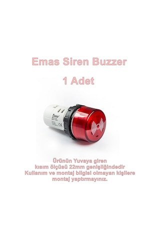 Emas Ledli Kırmızı Bazır 220v Ac/dc Siren Buzzer 22mm