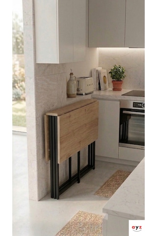 Ayz Vorkır 2 Katlanır Çalışma Masası Yemek Masası Mutfak Masası Balkon Masası Siyah - Çam
