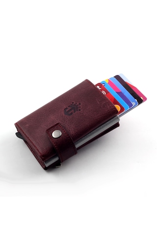 Ancora Leather Crazy Hakiki Deri Erkek Cüzdanı Otomatik Bordo