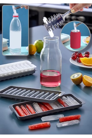 Rotanev 4 Adet Şeffaf Cold Brew Siyah Kapaklı Soğuk Kahve Yassı Cam Şişe 200 ml ve Çubuk Buz Kalıbı