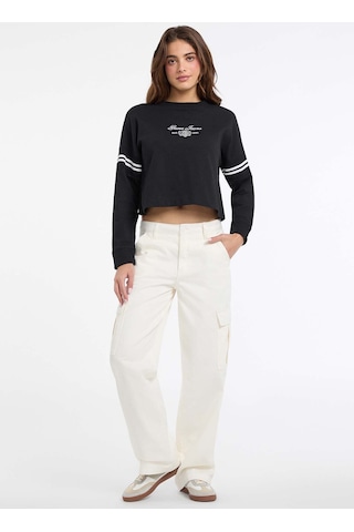Jeans Yuvarlak Yaka Baskılı Siyah Kadın Sweatshırt Jeans Kadın Sweatshirt Siyah
