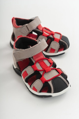 Mnpc Unisex Gri-Kırmızı Deri Ortopedik Outdoor Çocuk Sandale (531051759) Çok Renkli