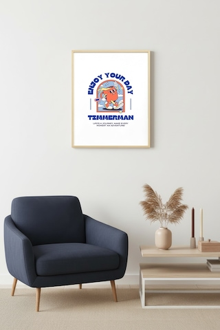 Doğal Ahşap Çerçeveli Retro Pop Art Tablo - Enjoy Your Day Motivasyon Huhu2503
