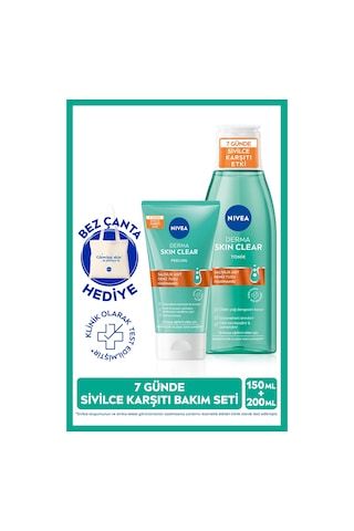 NIVEA Derma Skin Clear Sivilce Karşıtı Peeling 150 ML + Tonik 200 ML + Bez Çanta
