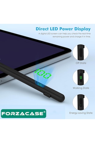 Forzacase Apple Uyumlu iOS Android Tablet Ve Telefonlar İle Led Göstergeli Dokunmatik Kalem Siyah - Fc1161 Siyah
