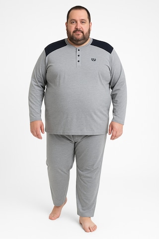 Mutlu City Erkek Yüksek Kalite İnterlok Penye Büyük Beden Pijama Takımı 18540 Açık Gri
