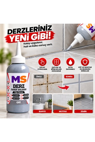 2 Adet Gri Renk Hazır Derz Arası Tamir Dolgusu 220 Gr Fayans Seramik Yenileyici Yenileme Dolgu