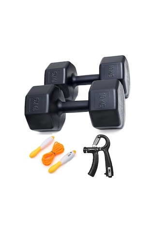 Besinistanbul Besinistanbul 10 Kg Dambıl X 2 Adet 20 Kg Set Sayaçlı Ayarlanabilir El Yayı + Sayaçlı Atlama İpi Siyah