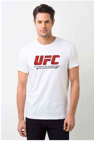 Ufc Ultimate Fighting Championship Logo Baskılı Beyaz Erkek Tshi