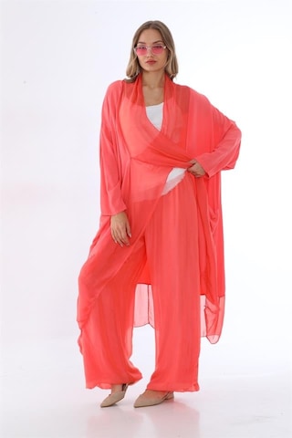 Bohem Stil Italyan Ipek Detaylı Oversize Kap Bluz- Wes Pantolon Takım-8789 Görsel