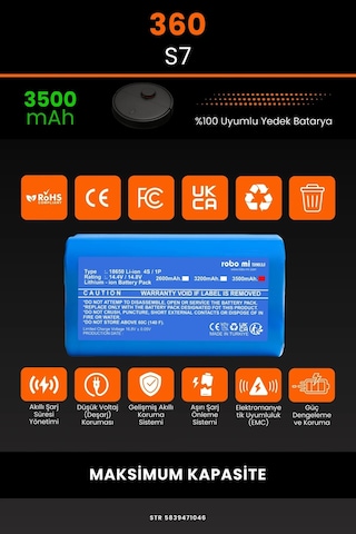 360 S7 3500mah Robot Süpürge Bataryası