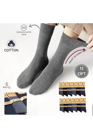 Kral Socks Yazlık Penye Orta Uzun Parfümlü Erkek Çorap 12'li  - Antrasit - Lacivert - Siyah