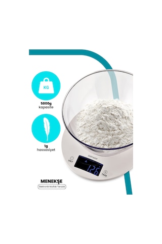 Goldmaster Menekşe Geniş Led Ekranlı Dokunmatik Dijital Hassas 1Gr-5Kg Mutfak Tartısı Terazisi