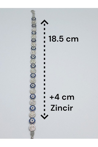 925 Ayar Gümüş Mavi Beyaz Taşlı Nazar Boncuğu Bileklik Şıklığı Ve Koruma Bir Arada 10,92 Gr. Mavi