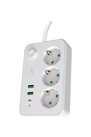 Polosmart Mp15, Akım Korumalı Uzatma Kablosu, 3'lü Priz, 2 Metre Kablo, 2 Usb+1 Type-c 2