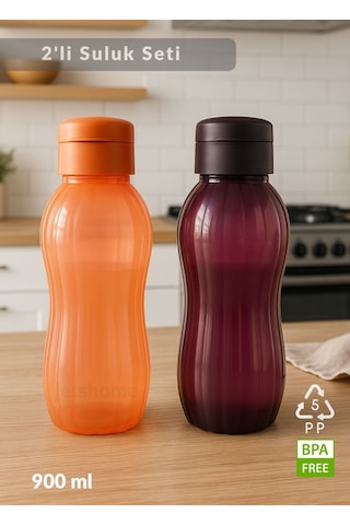 Suluk 2'li Set Su Şişesi Bpa Free Okul Suluğu Pp-5 Suluk Spor Okul Ofis Suluğu Mürdüm-turuncu 900 Ml Turuncu - Bordo
