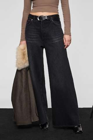 Grimelange Pıedra Kadın %100 Pamuk Geniş Paça Paçası Dikişsiz Bitişli Denim Siyah Jeans Siyah
