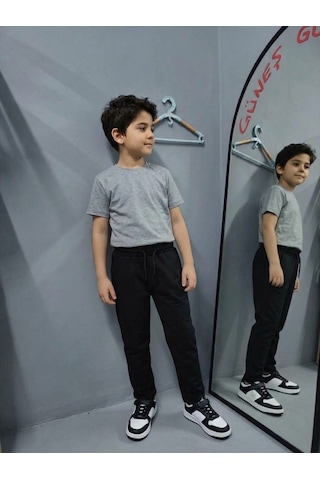 Gunes7 Erkek Çocuk Bel Lastikli Eşofman Altı Siyah