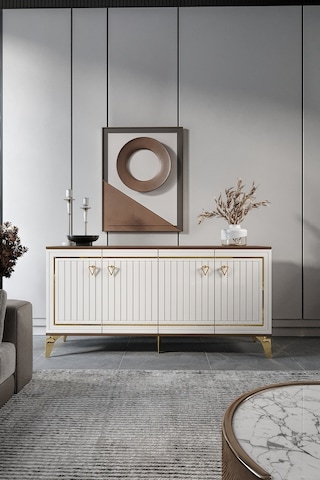 KLAS KONSOL MDF MEBRAN KAPAK CEVİZ KREM GOLD