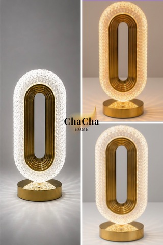 Chacha Home Senya Led Masa Lambası 26 Cm - Gold Detaylı Dekoratif Abajur Ve Gece Lambası Gold Ve Şeffaf