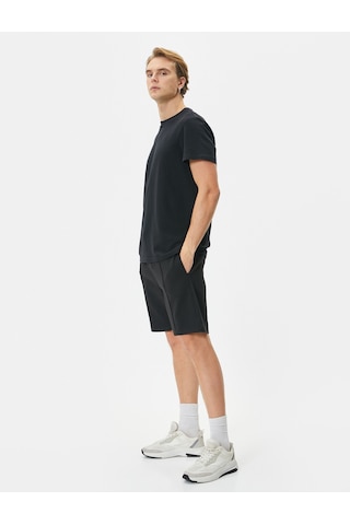 Koton Bermuda Şort Beli Bağcıklı Nervürlü Cepli Siyah 4sam40021mk Siyah