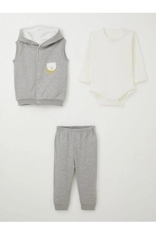 Erkek Bebek Bodyli 3 Lü Takım-15308 Gri