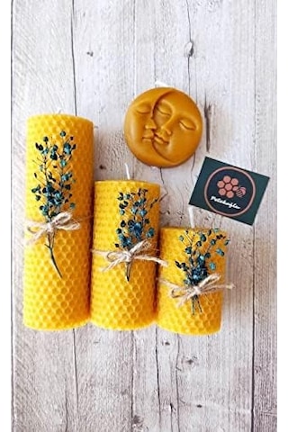 Dekoratif Doğal Petek Balmumu Mum Ay Ve Güneş Seti Bal Mumu Mum Hediyelik Beeswax Candle 6998
