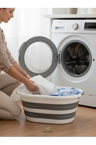 Katlanabilir Çamaşır Sepeti Akordiyon Sele Büyük Boy Yer Tasarruflu Kirli Sepeti 40 Lt Beyaz