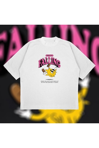 Tarzsokak When You Fallin Damnself Oversize Unisex Pamuklu Nefes Alan Kalın Kumaşlı Beyaz