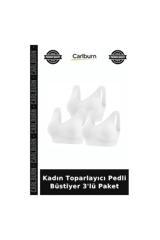 Carlburn Premium Kadın Toparlayıcı Pedli Büstiyer 3'lü Paket Beyaz Çamaşır Pürüzsüz Esnek Beyaz-3
