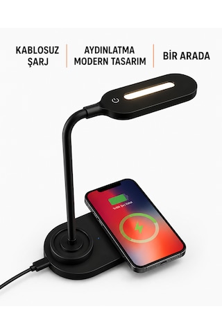 Kablosuz Şarjlı Akıllı Masa Lambası 360 Esnek Gövde Tasarımı Şarj Ve Aydınlatma Bir Arada Diğer