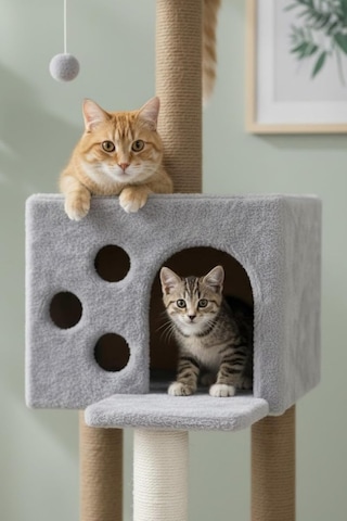 Pet Kedi Tırmalama Ve Oyun Evi Gri