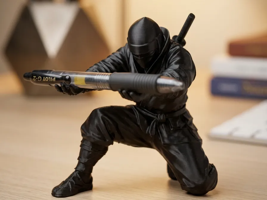3d Baskı Ninja Figürlü Dekoratif Kalemlik Masaüstü Kalem Tutucu Siyah