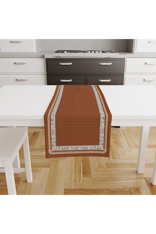 Kahverengi Runner 140x45cm Ince Keten, Uluslararası Yıkama Ve Solmama Sertifikası Çok Renkli