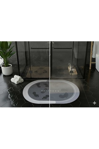 Nobera Kaymaz Tabanlı Oval Süper Emici Banyo Paspası Gri - 40x60 Cm Gri