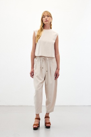 Sateen Şalvar Kesim Pantolon - Taş-136445 Taş