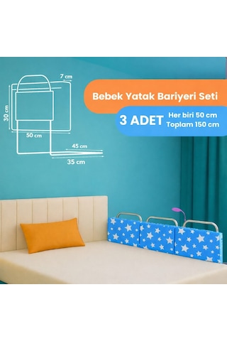 Miralay Yeni Nesil Yatak Bariyeri 50 x 30 CM Mavi Yıldız 3 Adet
