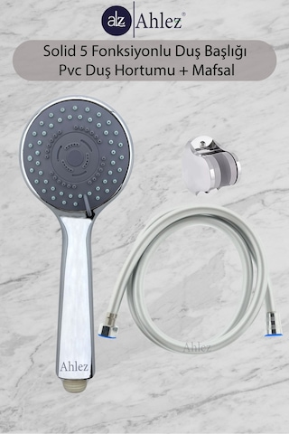 Solid 5 Fonksiyonlu Duş Başlığı + Pvc Duş Hortumu + Mafsal Duş Takımı Duş Seti Duş Seti Plastik Tr İ Renkli