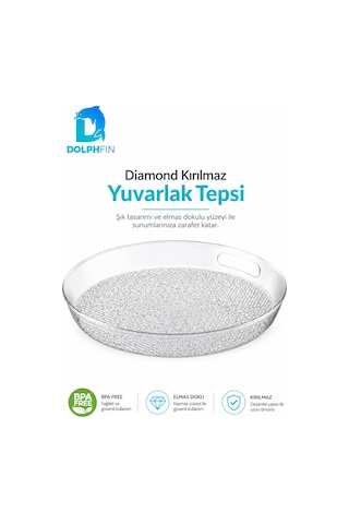 Diamond Kırılmaz Yuvarlak Servis Tepsisi 39 Cm Kulplu Kaymaz Şeffaf Bpa İçermez