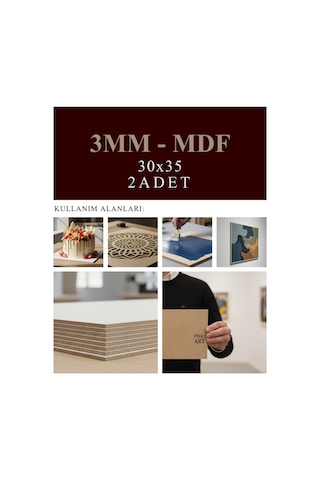 3 Mm 30x35 Mdf Plaka 2 Adet - Hobi, Maket, Ahşap El Sanatları, Pasta Altlığı - 1 Yüz Beyaz Lam Mdf İçin Uygun