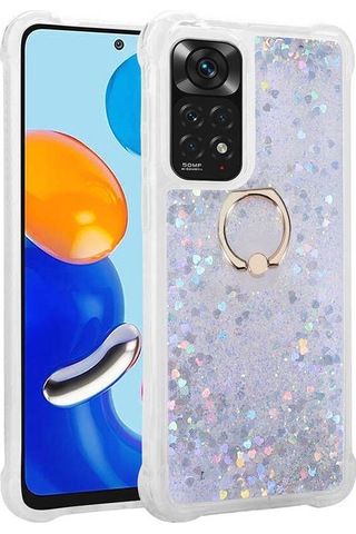 Xiaomi Redmi Note 11 Global Kılıf Milce Simli Pullu Yüzüklü Kılıf