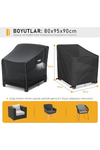 Haegs Tek Kişilik Bahçe Koltuk Örtüsü, Koruma Kılıfı, Su Geçirmez Açık Hava Bahçe Mobilya Kılıfları, Dış Mekan Sandalye Kılıfı Örtü Branda, Ağır Hizmet Tipi, 80-95-90cm - Siyah