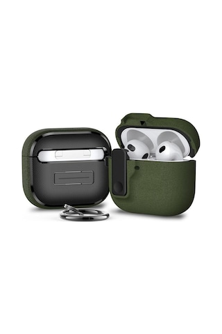 Apple Uyumlu AirPods 4. Nesil İle Kılıf Standlı Kilitli Tpu Premium Matte Trip Case Koyu Yeşil