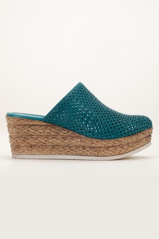 Analin Shoes Kadın Hakiki Deri Burnu Kapalı Dolgu Topuk Terlik Ocean Depths