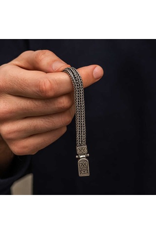 Premium 925 Ayar İthal Gümüş Oksitli Desenli Erkek Bileklik - 19 Cm