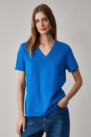Grimelange Alıne Kadın %100 Organik Pamuk Derin V Yakalı Comfort Fit Parlament Mavi T-shirt Parlament Mavi Saks Mavisi