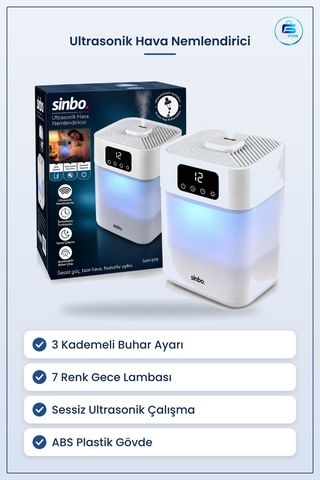 Ultrasonik Hava Nemlendirici 3 Kademeli Buhar Ayarlı Sessiz 7 Ren