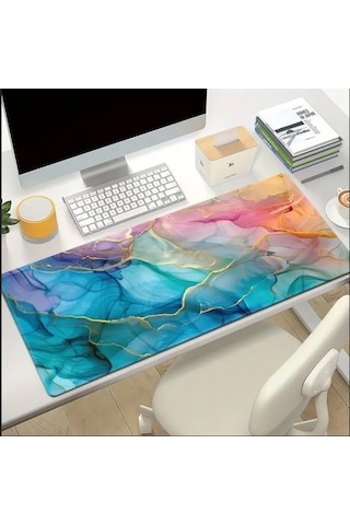 Sge Teknoloji 65x25 Cm Renkli Mermer Temalı Kaydırmaz Taban Speed Yüzey Oyuncu Mouse Pad Gaming